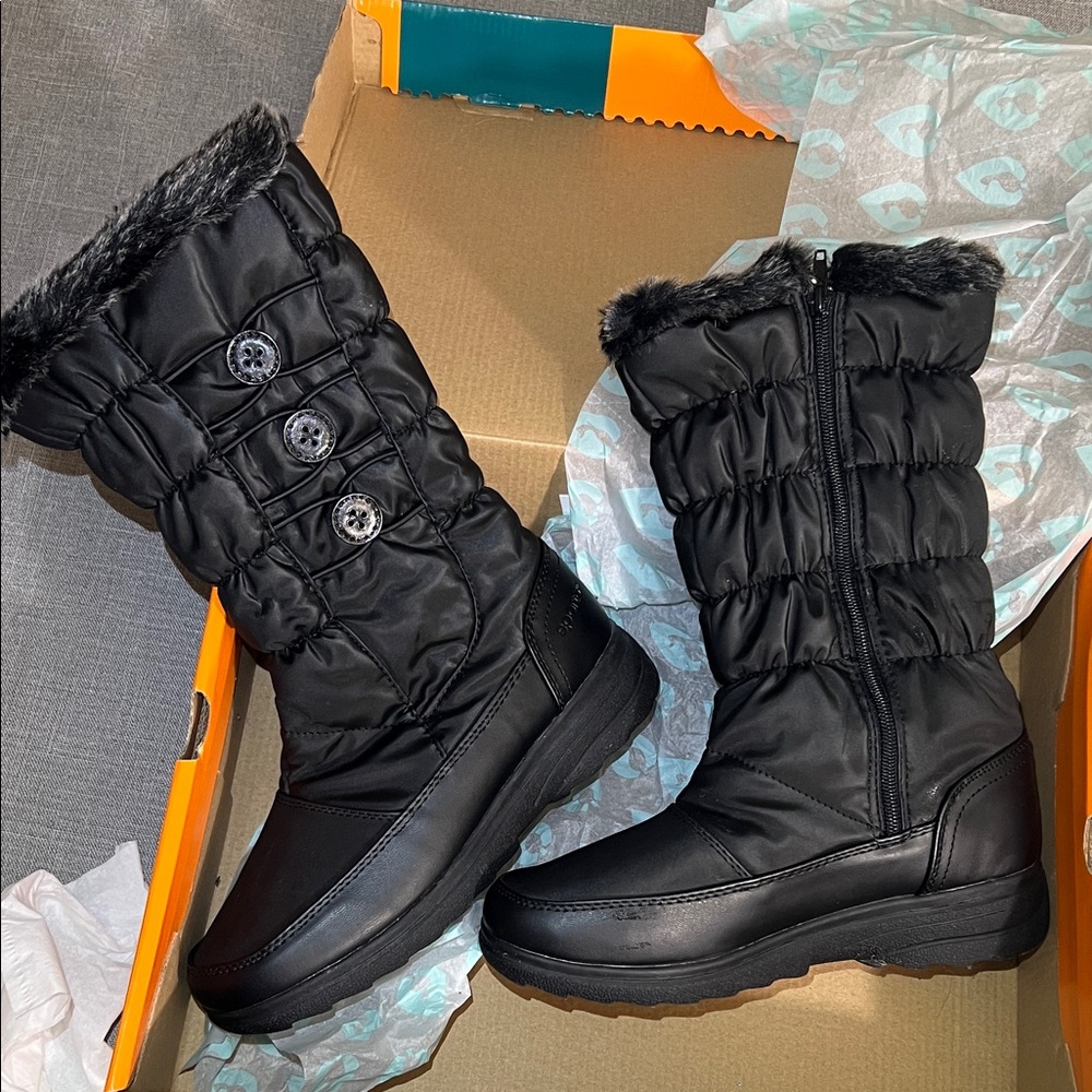 Sporto Women's 8M Waterproof Snow Boots Thermolite Zip Side Faux Fur Trim